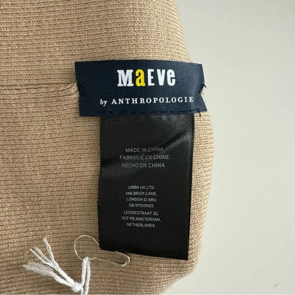 NWT ANTHROPOLOGIE Fine Gauge Beanie Tan Hat Soft Beige Cuffed Knit OS